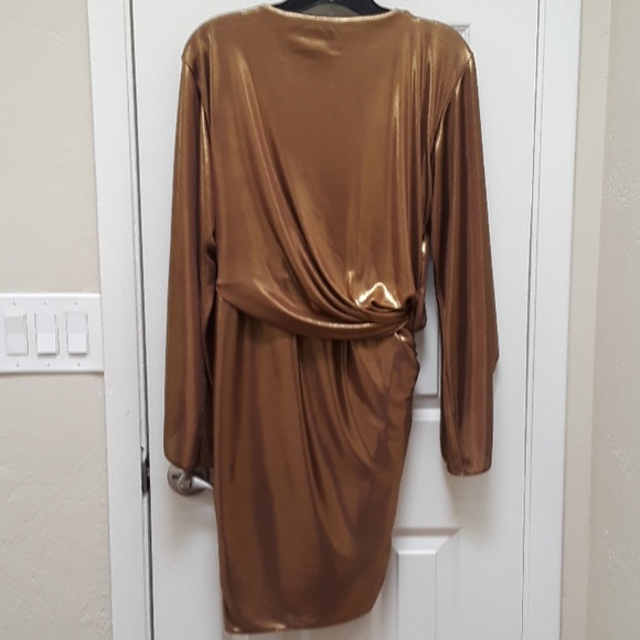 Halston Heritage Gold Liquid Lame Dress - Picture 5 of 8